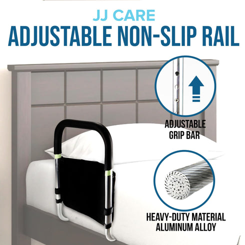 JJ CARE Bed Mobility Guard with Side Storage and Pocket Assist, Height Adjustable Hand Rail